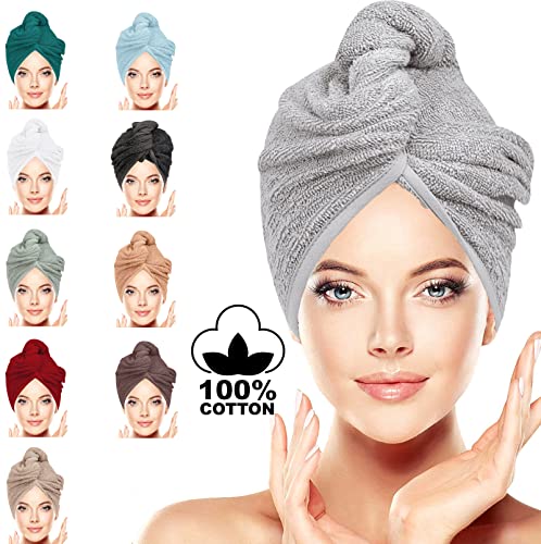 100% Cotton Hair Towel Wrap: Quick Dry, Anti-Frizz Turban , 62CM x 23CM Red Single