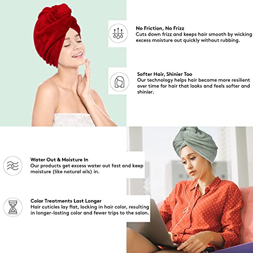 100% Cotton Hair Towel Wrap: Quick Dry, Anti-Frizz Turban , 62CM x 23CM Red Single